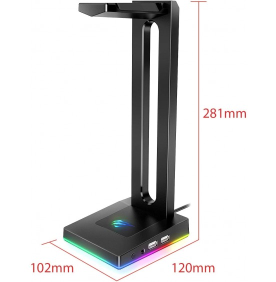 Havit RGB Headphones Stand with 3.5mm AUX and 2 USB Ports, Headphone Holder for Gamers Gaming PC Accessories Desk