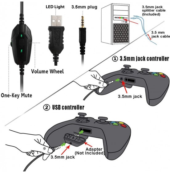 Pacrate Gaming Headset with Microphone for Laptop Xbox One Headset Computer PC Noise Cancelling Gaming Headphones with Microphone Stereo PS4 Headset for Kids Adults LED Lights Deep Bass