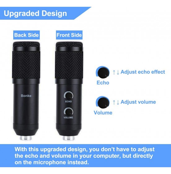 2021 Upgraded USB Condenser Microphone for Computer, Great for Gaming, Podcast, LiveStreaming, YouTube Recording, Karaoke on PC, Plug &amp; Play, with Adjustable Metal Arm Stand, Ideal for Gift, Black