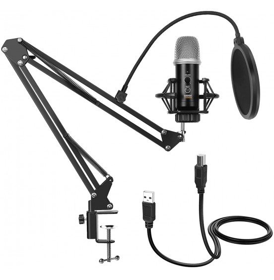 GUDEHOLO USB Microphone for Computer with Adjustment Arm Stand, Mute Button, USB Mic for Gaming, Podcast, Live Streaming, YouTube on PC, Fits for Windows &amp; PC, not for Phone