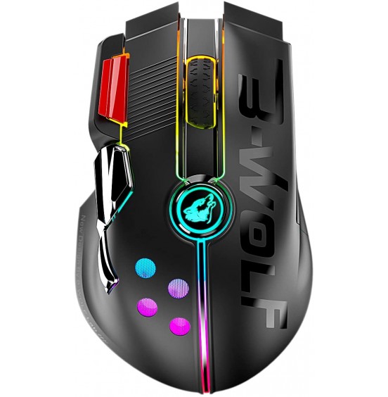 Wired/Wireless Gaming Mouse Up to 12000 DPI,Rechargeable Mouse with 1000mAh Battery,Type-C,Chroma RGB,9 Programmable Buttons+Rapid Fire,Joystick Ultralight Honeycomb Shell for PC Gamer(Mlik Tea White)