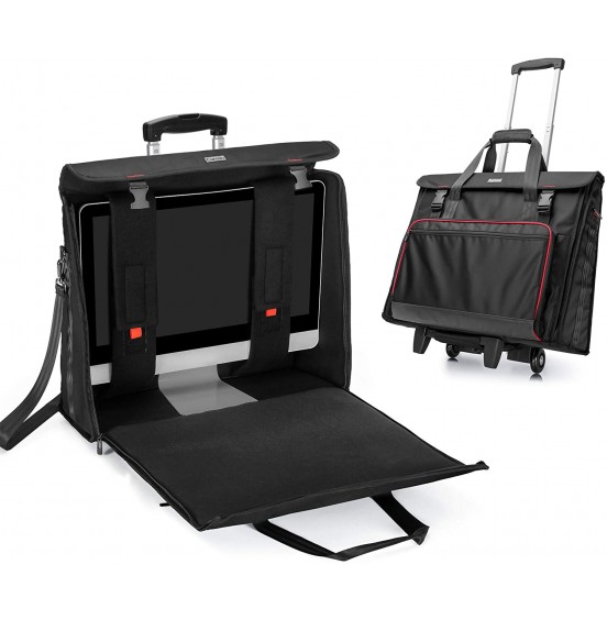 CURMIO Rolling Carrying Bag with Wheels Compatible with Apple iMac 27 inch Desktop Computer, Detachable Trolley Storage Case Compatible with iMac 27вЂќ Monitors and Accessories, Black (Patented Design)