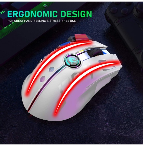 Wired/Wireless Gaming Mouse Up to 12000 DPI,Rechargeable Mouse with 1000mAh Battery,Type-C,Chroma RGB,9 Programmable Buttons+Rapid Fire,Joystick Ultralight Honeycomb Shell for PC Gamer(Mlik Tea White)