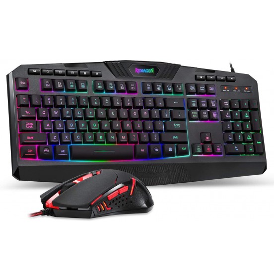 Redragon S101 Wired Gaming Keyboard and Mouse Combo RGB Backlit Gaming Keyboard with Multimedia Keys Wrist Rest and Red Backlit Gaming Mouse 3200 DPI for Windows PC Gamers (Black)