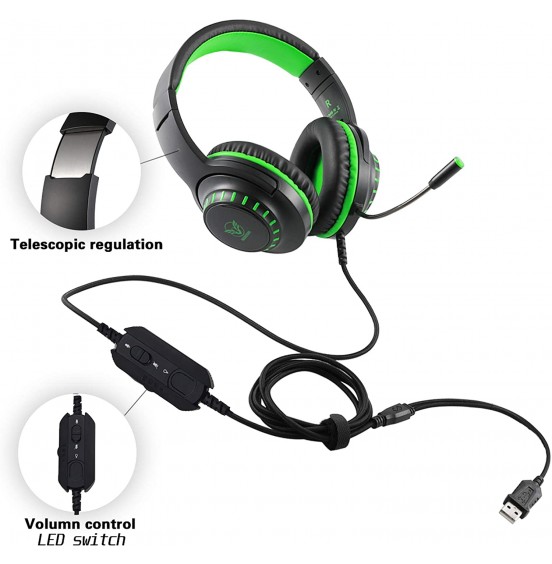 Pacrate Gaming Headset with Microphone for Laptop Xbox One Headset Computer PC Noise Cancelling Gaming Headphones with Microphone Stereo PS4 Headset for Kids Adults LED Lights Deep Bass