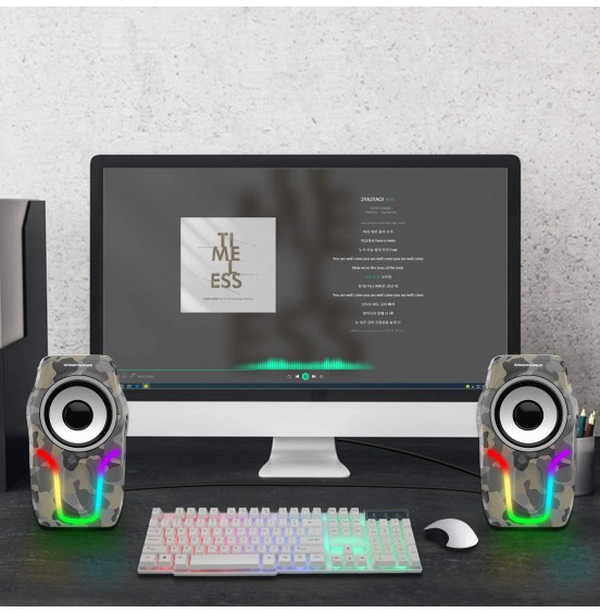 Computer Speakers,2.0 Stereo Volume Control Gaming Speakers with Surround Sound,6 RGB LED Backlit Effect,USB Powered Wired Laptop Speakers with 3.5mm for Desktop Computer/PC/Laptops(White)