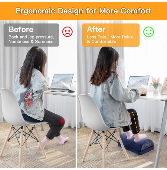 Foot Rest for Under Desk at Work , Ergonomic Memory Foam Foot Stool Cushion for Home Office, Gaming, Computer - Adjustable 2 Heights Under Desk Footrest with Breathable Washable Cover by AMERIERGO