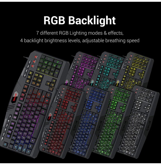 Redragon S101 Wired Gaming Keyboard and Mouse Combo RGB Backlit Gaming Keyboard with Multimedia Keys Wrist Rest and Red Backlit Gaming Mouse 3200 DPI for Windows PC Gamers (Black)